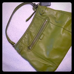Coach leather over the shoulder tote, olive green